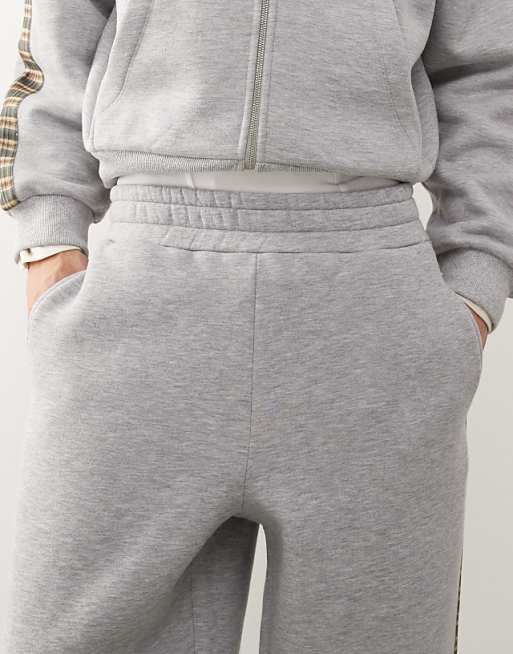Asos Reclaimed Vintage Unisex Check Side Stripe Wide Leg Jogger In Grey Marl