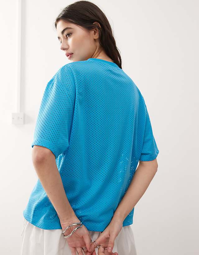 Asos Reclaimed Vintage Unisex Cropped Boxy Airtex Football T-shirt In Aqua Blue