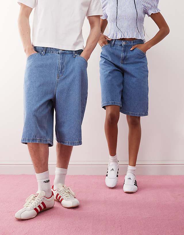 Asos Reclaimed Vintage Unisex Denim Jort In Bleach Wash
