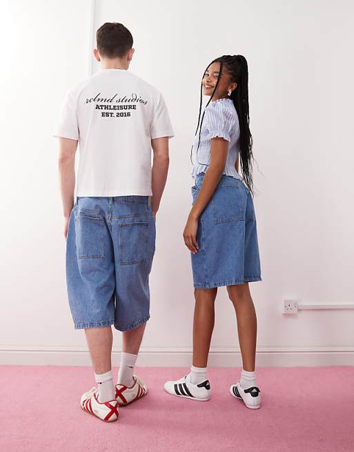 Asos Reclaimed Vintage Unisex Denim Jort In Bleach Wash