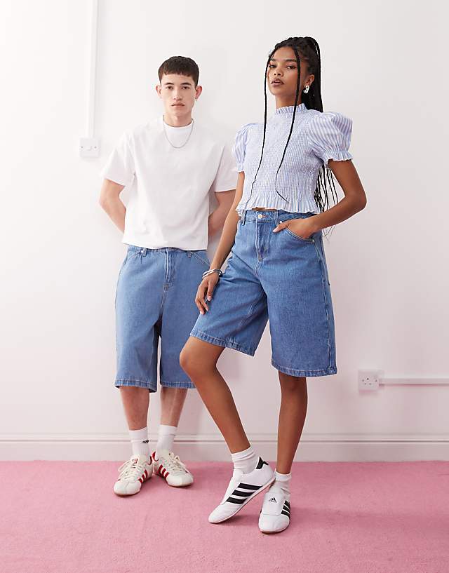 asos Reclaimed Vintage unisex denim jort in bleach wash