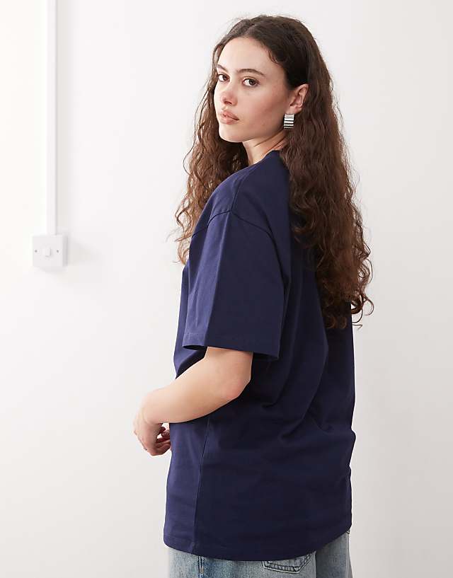 Asos Reclaimed Vintage Unisex Embroidered Oversized T-shirt In Navy
