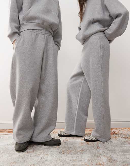 Asos Reclaimed Vintage Unisex Heavyweight Wide Leg Jogger Co-ord In Grey Marl
