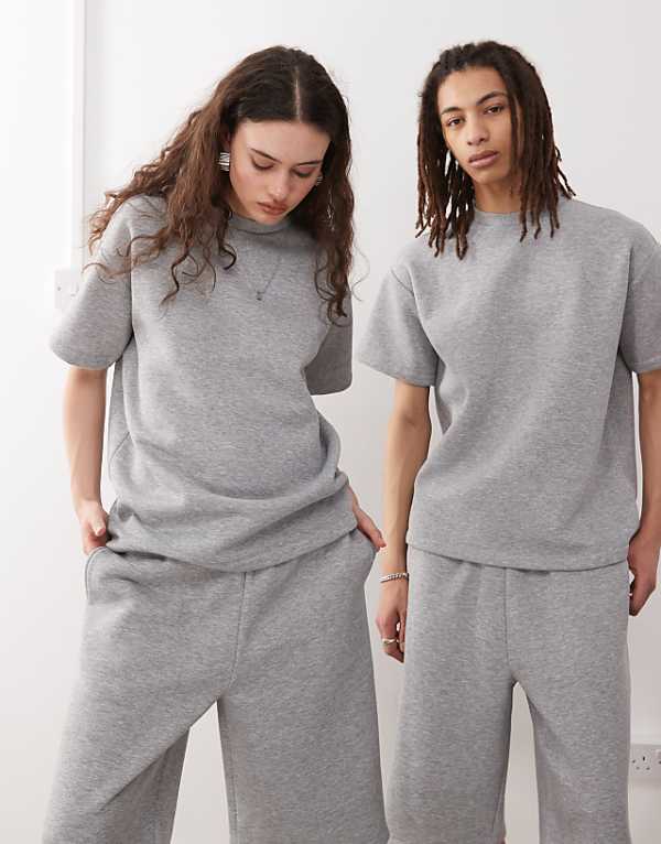 asos Reclaimed Vintage unisex jersey sweat t-shirt co-ord in grey marl