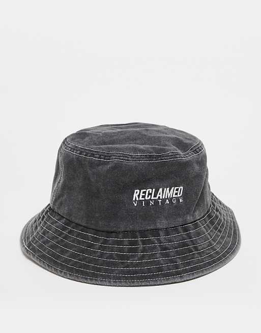 asos Reclaimed Vintage unisex logo bucket hat in black