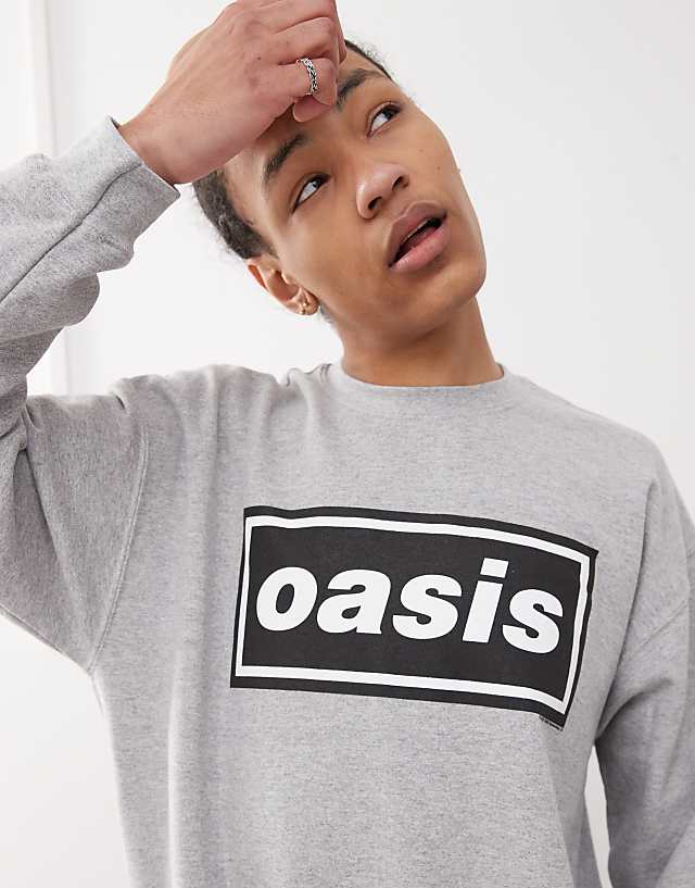 Asos Reclaimed Vintage Unisex Oasis Licensed Oversized Sweat In Grey Marl