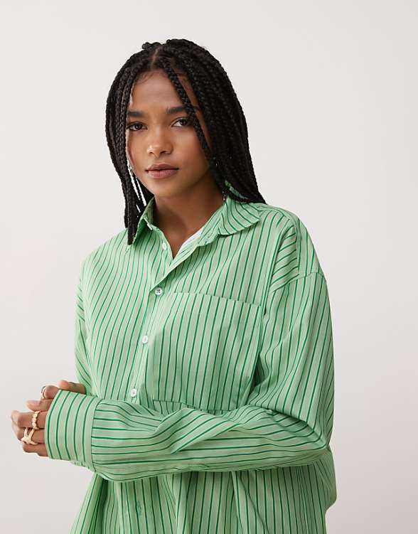 Asos Reclaimed Vintage Unisex Oversized Shirt In Green Stripe