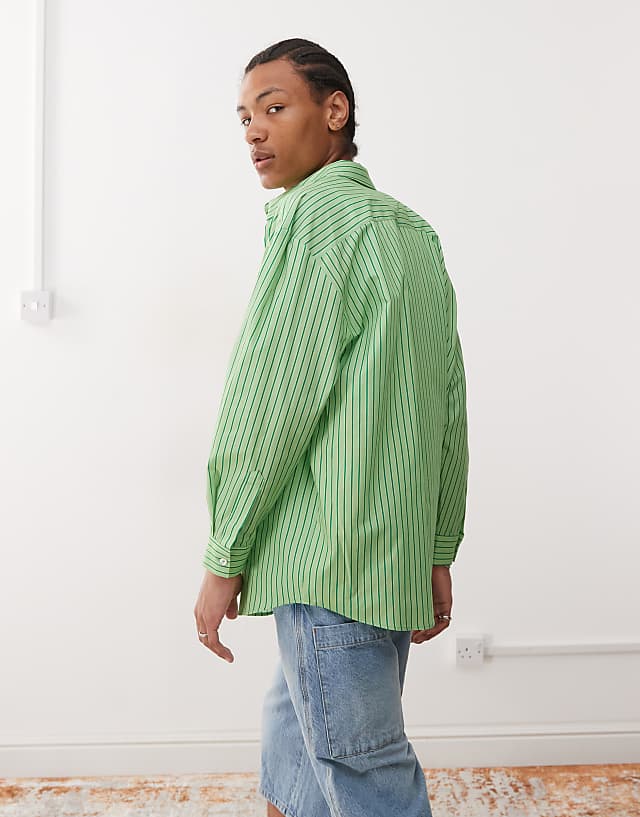 Asos Reclaimed Vintage Unisex Oversized Shirt In Green Stripe