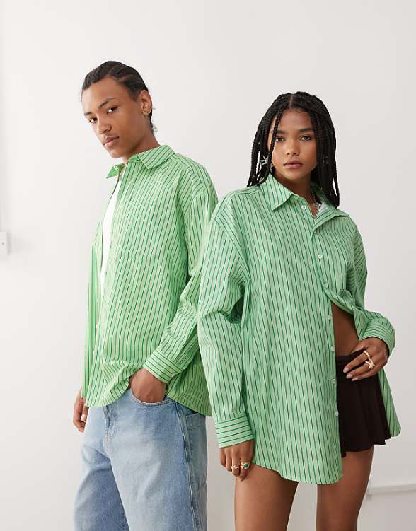 asos Reclaimed Vintage unisex oversized shirt in green stripe