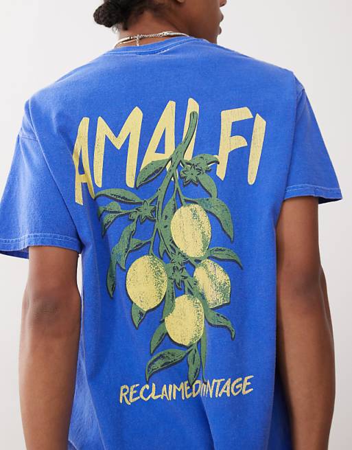 Asos Reclaimed Vintage Unisex Oversized T-shirt With Amalfi Lemon Print In Blue