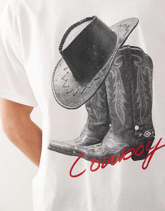 Asos Reclaimed Vintage Unisex Oversized T-shirt With Cowboy Boot Print In White