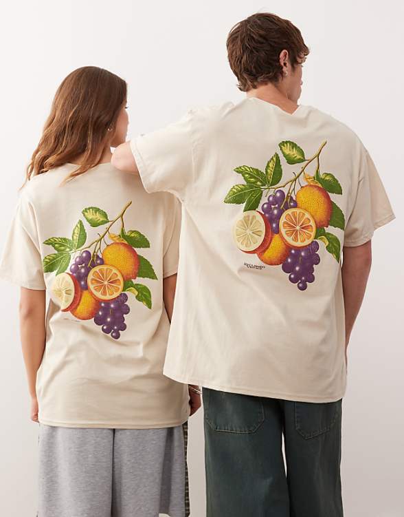 Asos Reclaimed Vintage Unisex Oversized T-shirt With Fruit Graphic Print In Stone