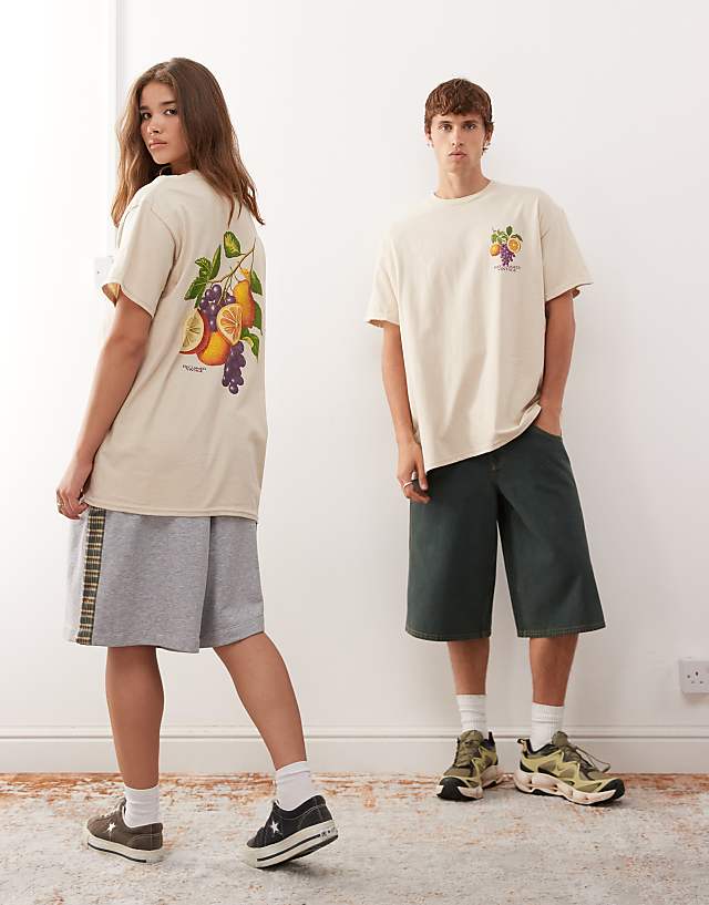 Asos Reclaimed Vintage Unisex Oversized T-shirt With Fruit Graphic Print In Stone