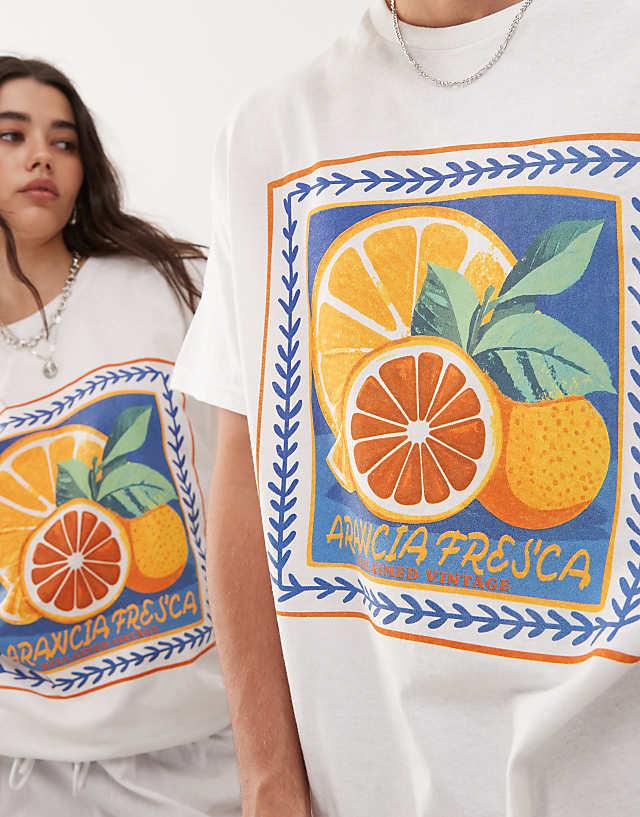 Asos Reclaimed Vintage Unisex Oversized T-shirt With Fruit Tile Print In White