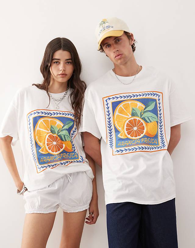 asos Reclaimed Vintage unisex oversized t-shirt with fruit tile print in white