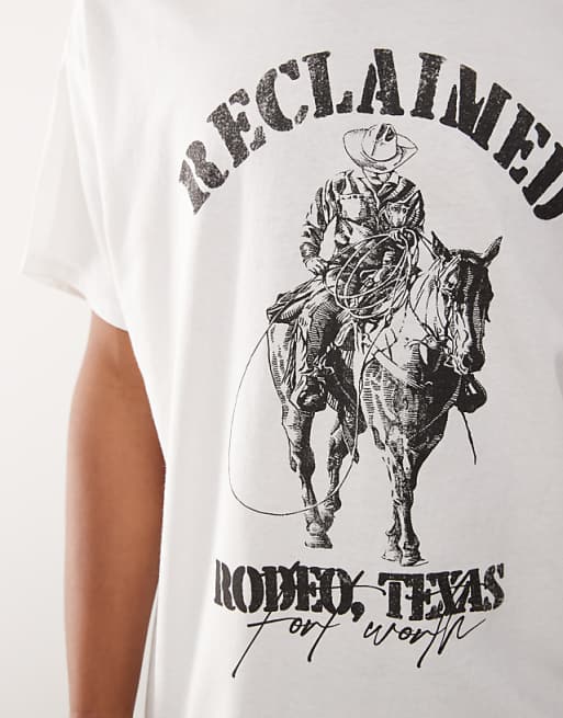 Asos Reclaimed Vintage Unisex Oversized T-shirt With Rodeo Western Print In White