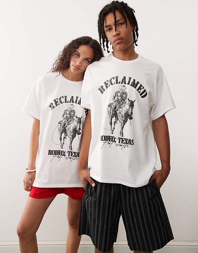 asos Reclaimed Vintage unisex oversized t-shirt with rodeo western print in white