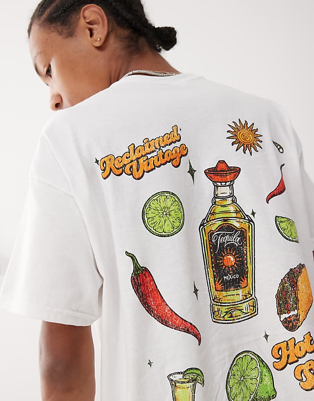 Asos Reclaimed Vintage Unisex Oversized T-shirt With Spicy Tequila Print In White