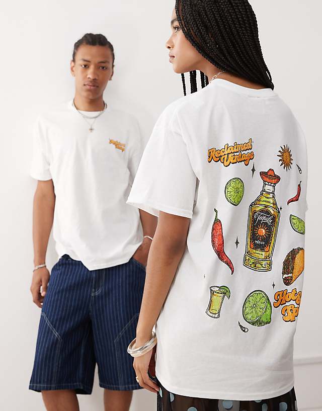 asos Reclaimed Vintage unisex oversized t-shirt with spicy tequila print in white