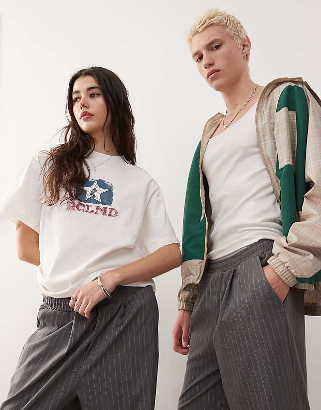 Asos Reclaimed Vintage Unisex Pull On Wide Leg Pinstripe Trouser In Charcoal