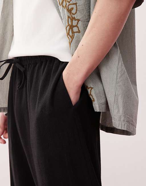 Asos Reclaimed Vintage Unisex Relaxed Trouser In Linen Blend In Black