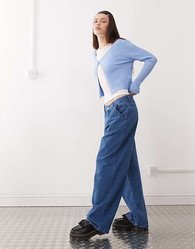 Asos Reclaimed Vintage Unisex Relaxed Wide Leg Jeans In Blue