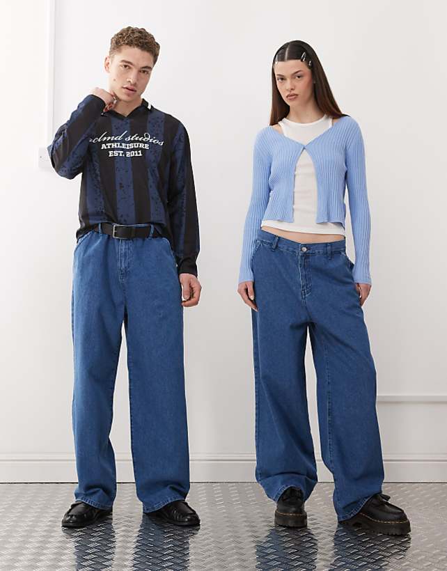 asos Reclaimed Vintage unisex relaxed wide leg jeans in blue