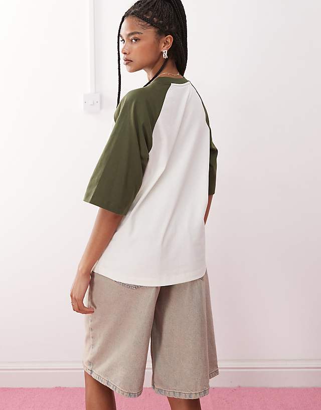 Asos Reclaimed Vintage Unisex Slim Cropped Boxy T-shirt With Raglan Detail In Off White