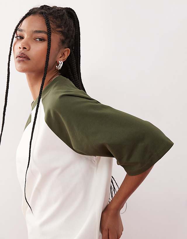 Asos Reclaimed Vintage Unisex Slim Cropped Boxy T-shirt With Raglan Detail In Off White