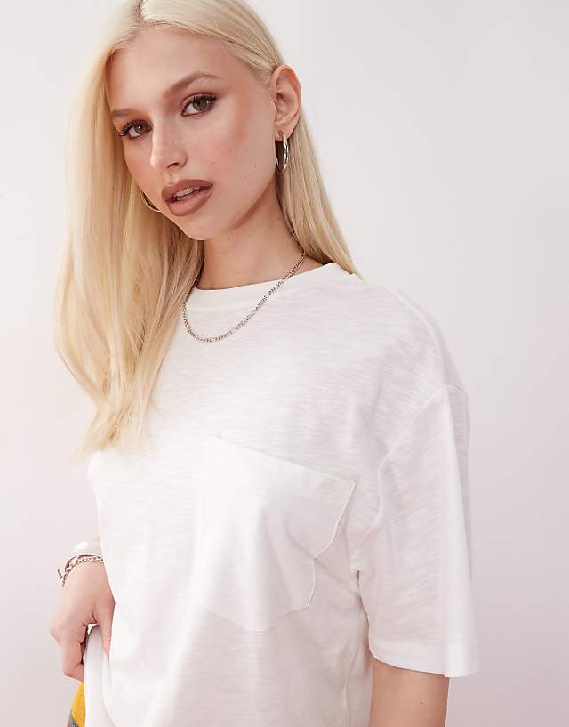 Asos Reclaimed Vintage Unisex Slub Jersey Oversized Cropped T-shirt With Pocket Detail In Ecru
