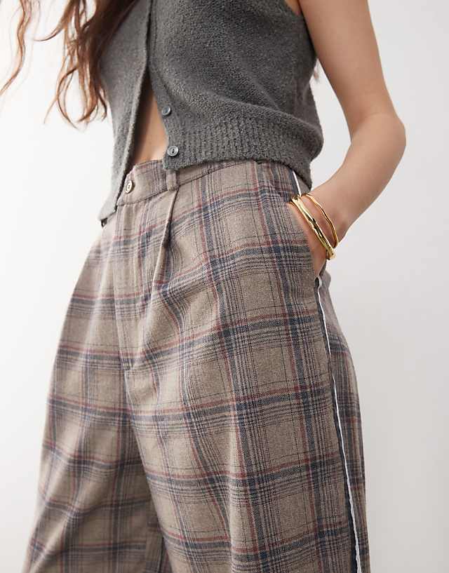 Asos Reclaimed Vintage Unisex Wide Leg Trouser In Brown Check