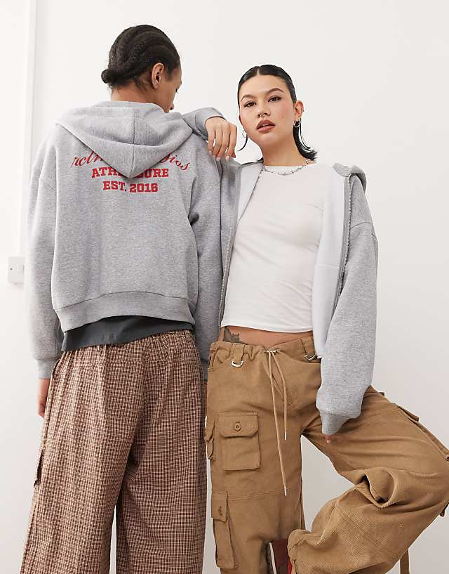 asos Reclaimed Vintage unisex zip through hoodie in grey marl