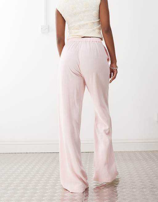 Asos Reclaimed Vintage Wide Leg Relaxed Linen Blend Trouser In Pink