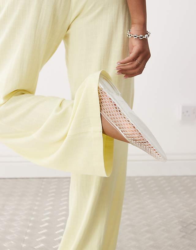 Asos Reclaimed Vintage Wide Leg Relaxed Linen Blend Trouser In Buttermilk Yellow