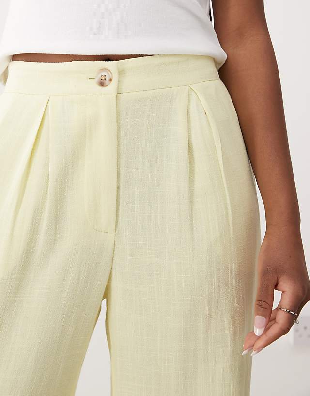 Asos Reclaimed Vintage Wide Leg Relaxed Linen Blend Trouser In Buttermilk Yellow