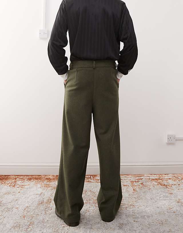 Asos Reclaimed Vintage Wool Look Tailored Trouser In Khaki