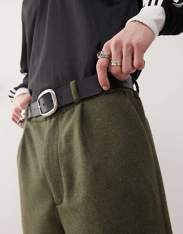 Asos Reclaimed Vintage Wool Look Tailored Trouser In Khaki