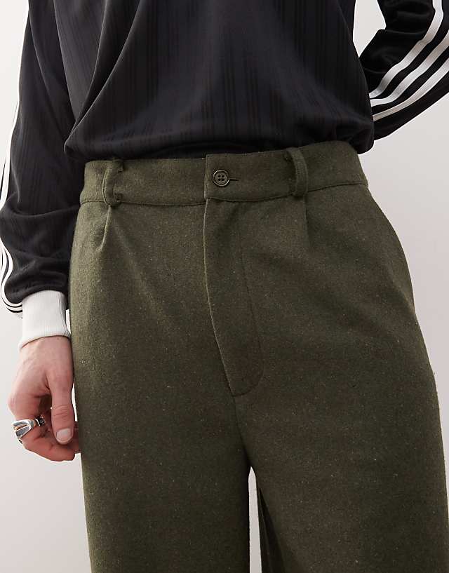 Asos Reclaimed Vintage Wool Look Tailored Trouser In Khaki