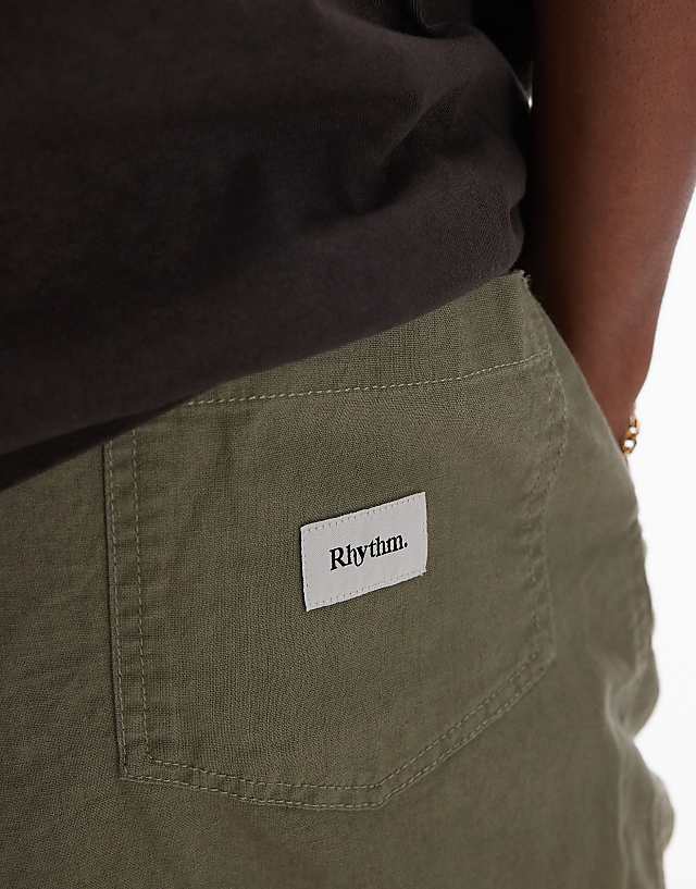 Asos Rhythm Classic Linen Jam Shorts In Olive Green