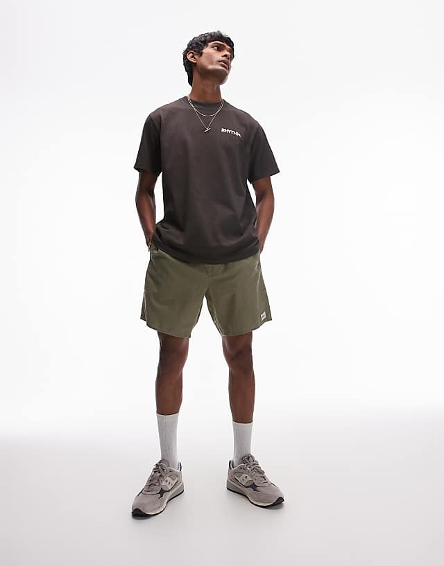 asos Rhythm classic linen jam shorts in olive green