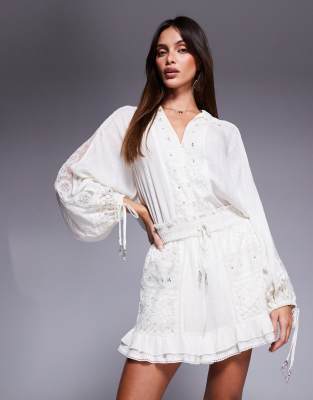 Asos River Island Lace Embellished Shorts Co-ord In Cream