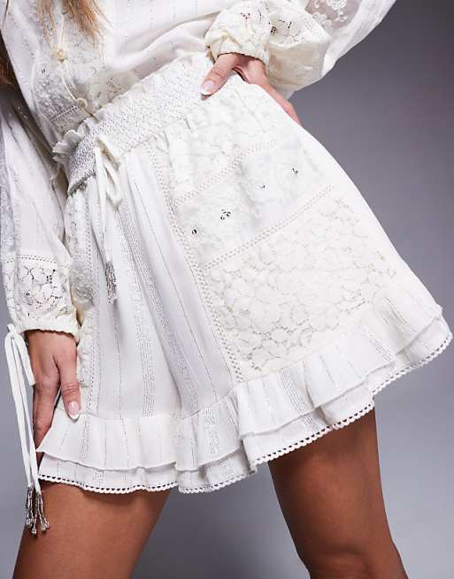 Asos River Island Lace Embellished Shorts Co-ord In Cream