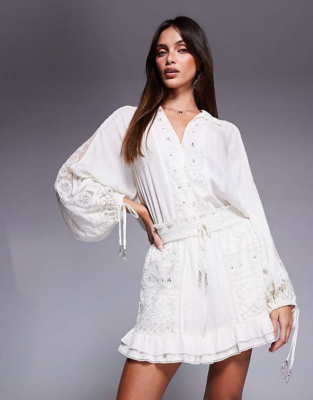asos River Island lace embellished shorts co-ord in cream