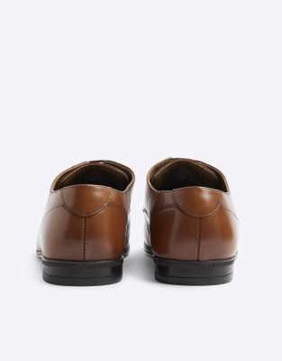 Asos River Island Leather Wide Fit Derby Shoes In Brown - Light