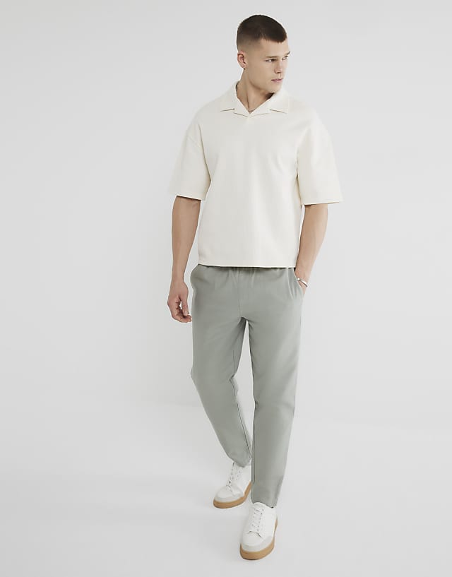 asos River Island linen blend pull on trousers in light green