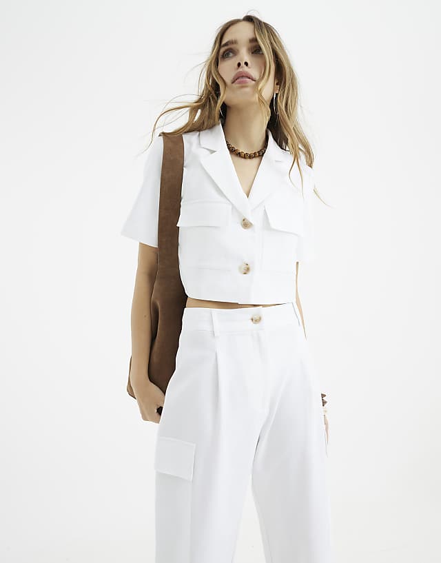 Asos River Island Linen Blend Wide Leg Trousers In White