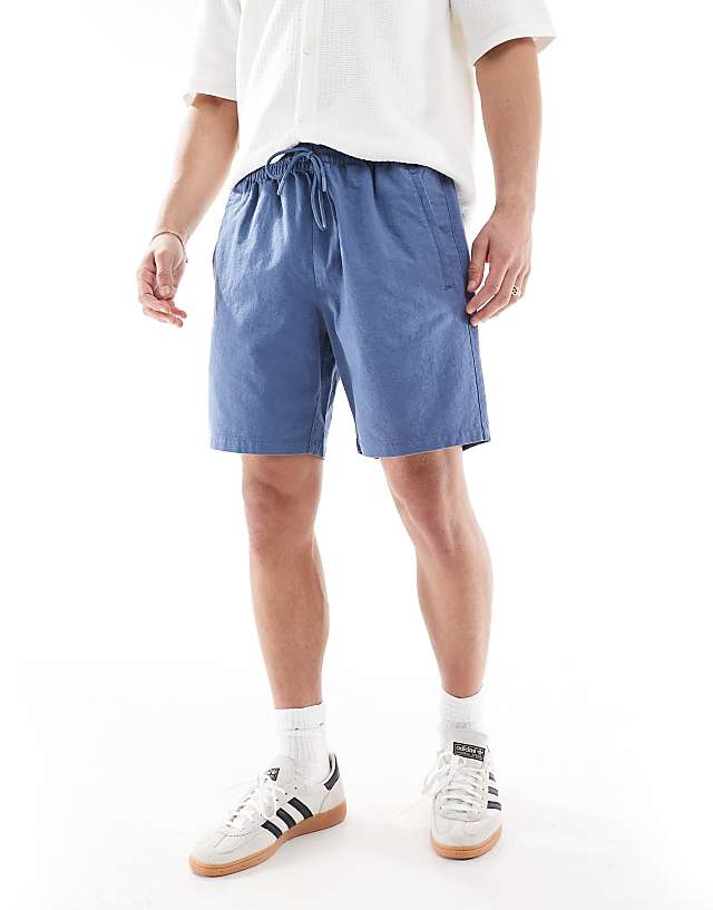 Asos River Island Linen Look Pull On Shorts In Blue