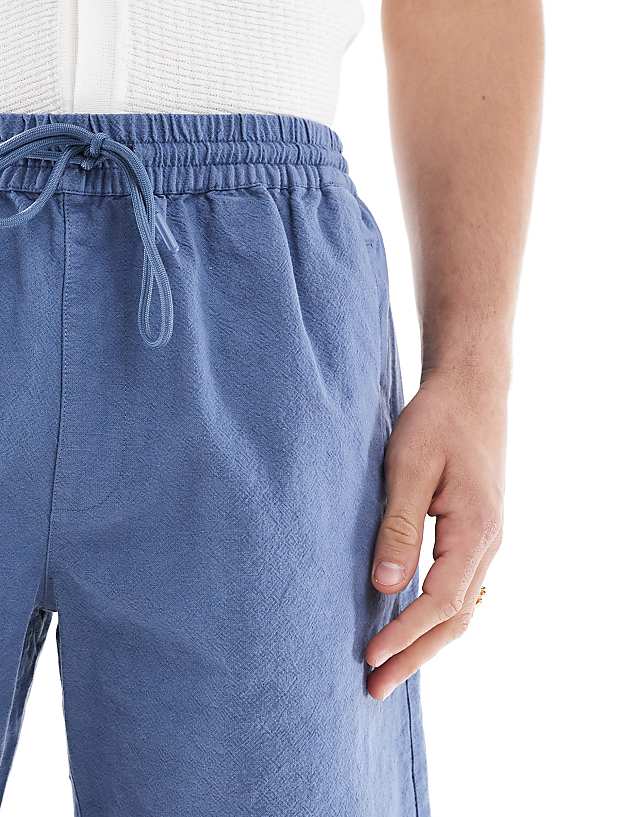Asos River Island Linen Look Pull On Shorts In Blue