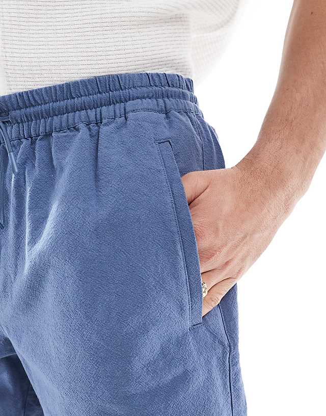 Asos River Island Linen Look Pull On Shorts In Blue