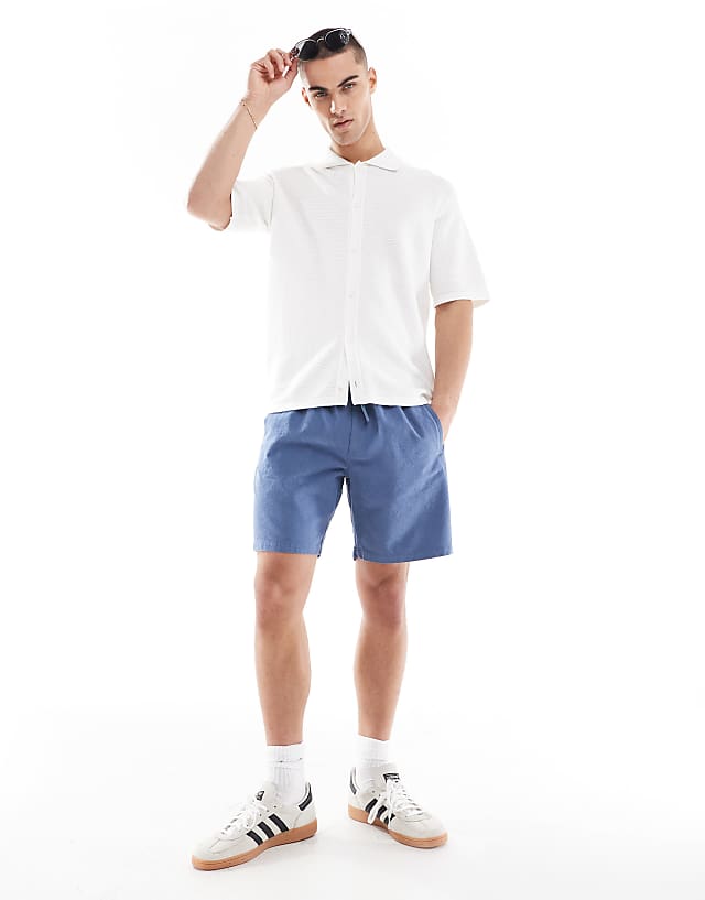 asos River Island linen look pull on shorts in blue